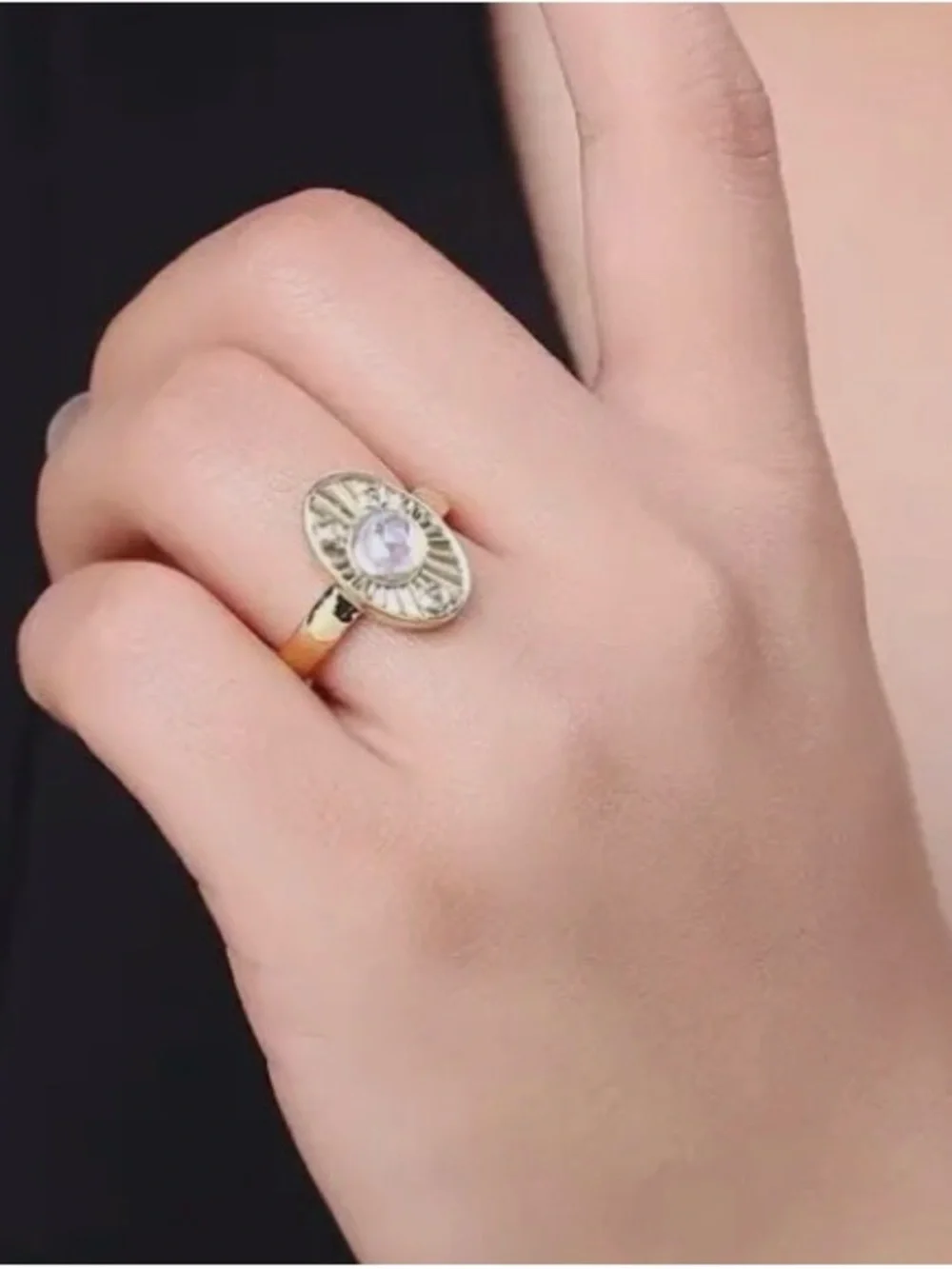 Lab Moonstone Sunburst Adjustable Ring